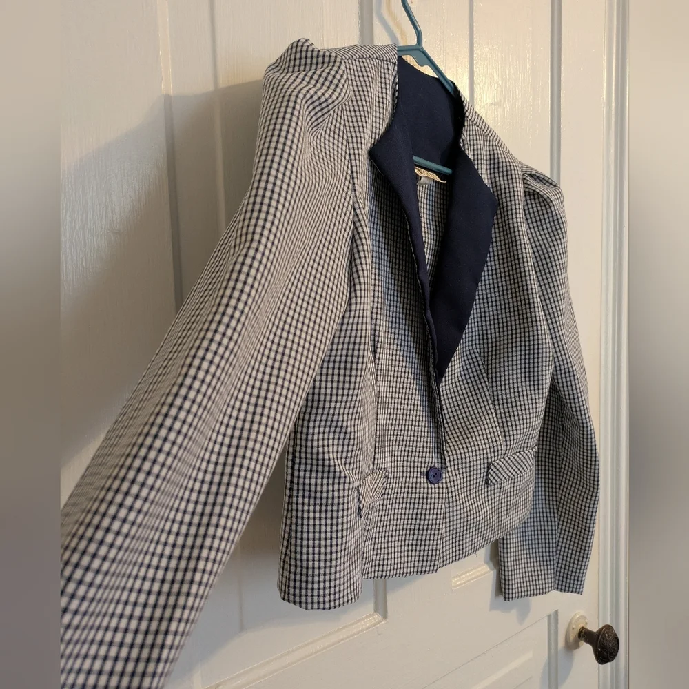 Vintage Jerry Leigh Cropped Button Checkered Picnic Cottegecore Blazer